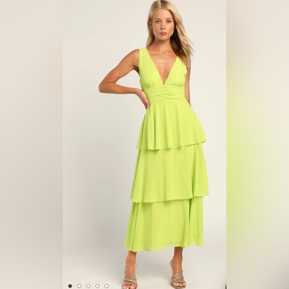 Lulus Dresses & Skirts - Celebration Time Lime Green Sleeveless Tiered Midi Dress